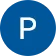 The letter p is in a blue circle on a white background.